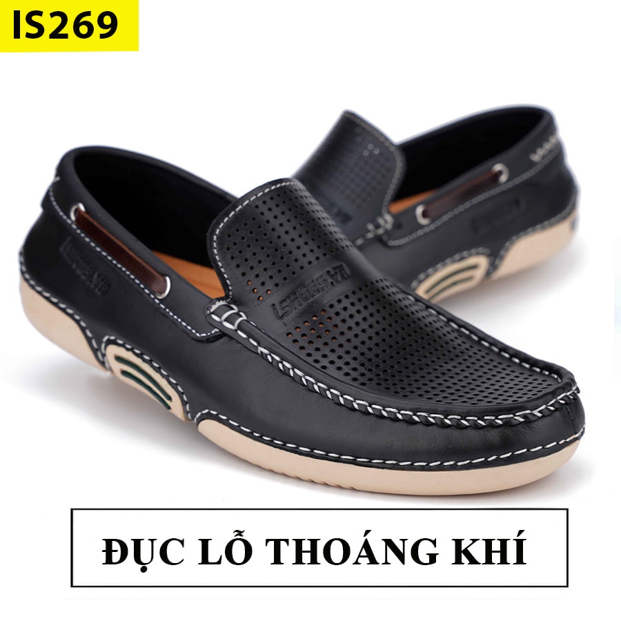 Giày lười da nam, da bò thật cao cấp, đi mềm, êm, siêu thoáng khí IS269