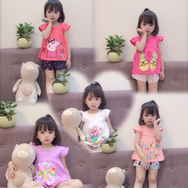 Bộ cotton cánh tiên bé gái