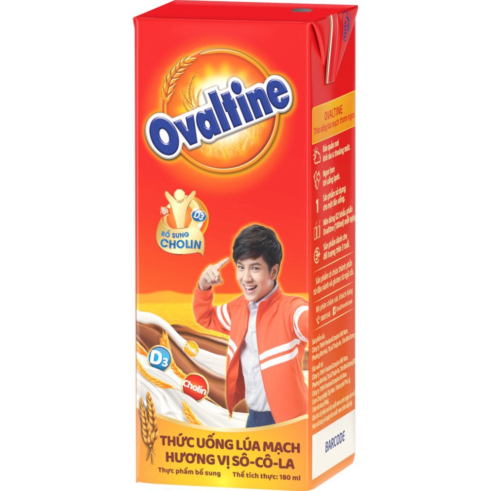 Thức uống lúa mạch hương vị sô-cô-la Ovaltine hộp giấy 180mlx4