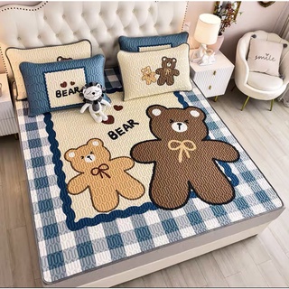 Set chiếu cao su non latex 5d [ SIÊU ÊM - SIÊU MÁT ] mặt vải thun lạnh , chun cài 4 góc gấu kẻ