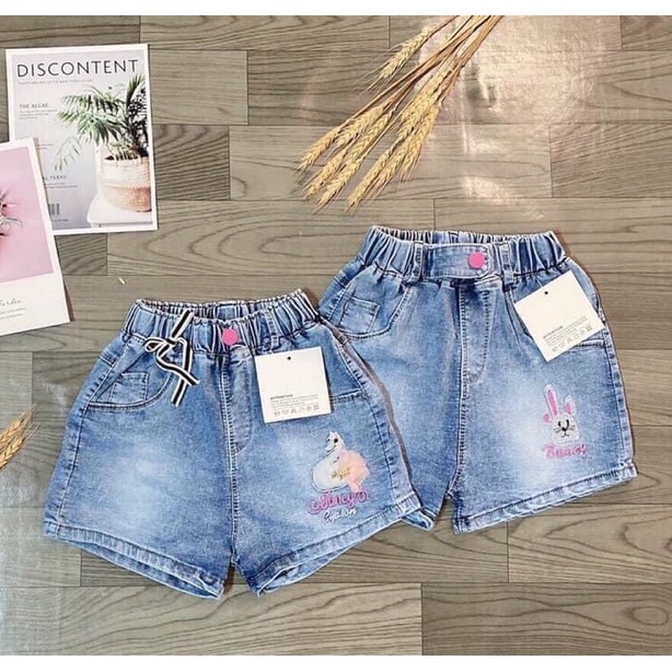 Quần Short Jean Chất Vải Mềm, Co Giãn Cho Bé Gái Size 18-25kg
