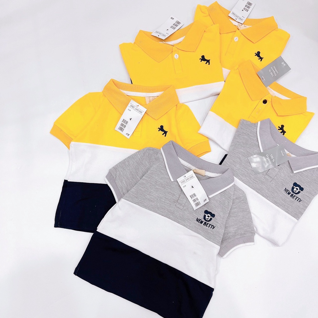 Áo polo nhiều màu Vàng-Xám cho bé trai (7-19Kg) - Vải thun cotton co dãn thoải mái cho bé