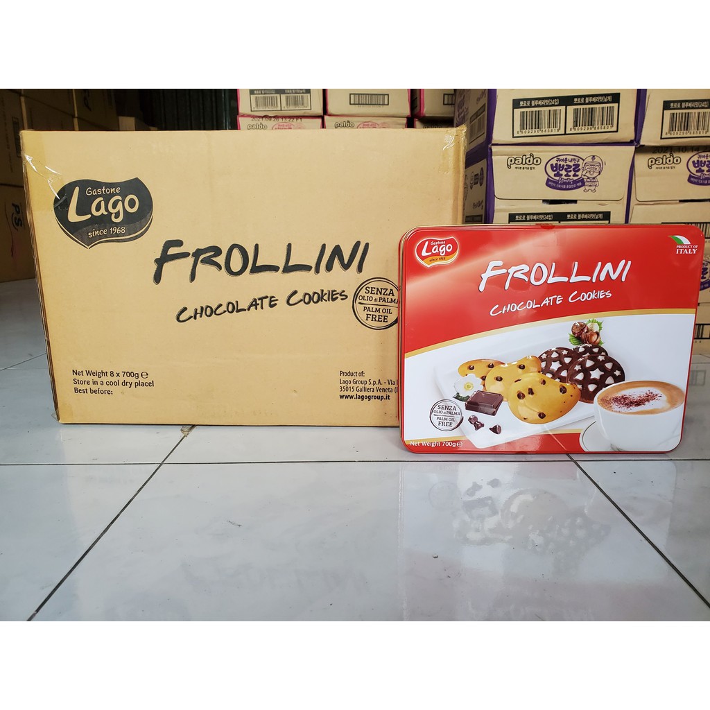 Bánh quy hộp sắt Lago Frollini Chocolate cookies 700g