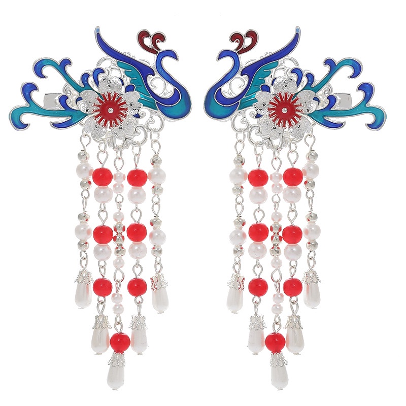 Bộ đôi kẹp tóc Phượng Hoàng tua rua phong cách cổ trang Trung hoa