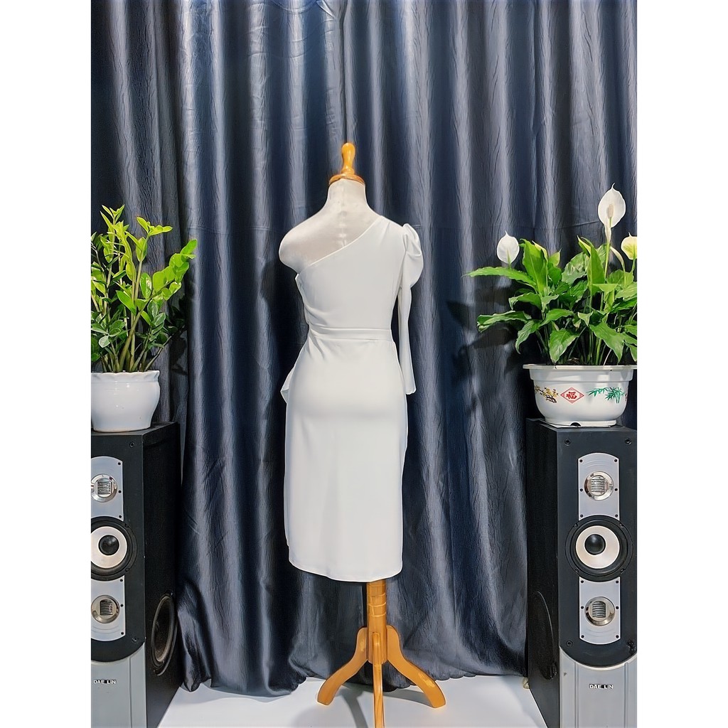 ☘️ Đầm Body Tay Dài Lệch Vai Một Bên Có Mút Ngực Chất Umi 2 Màu Đen & Trắng ☘️ | BigBuy360 - bigbuy360.vn
