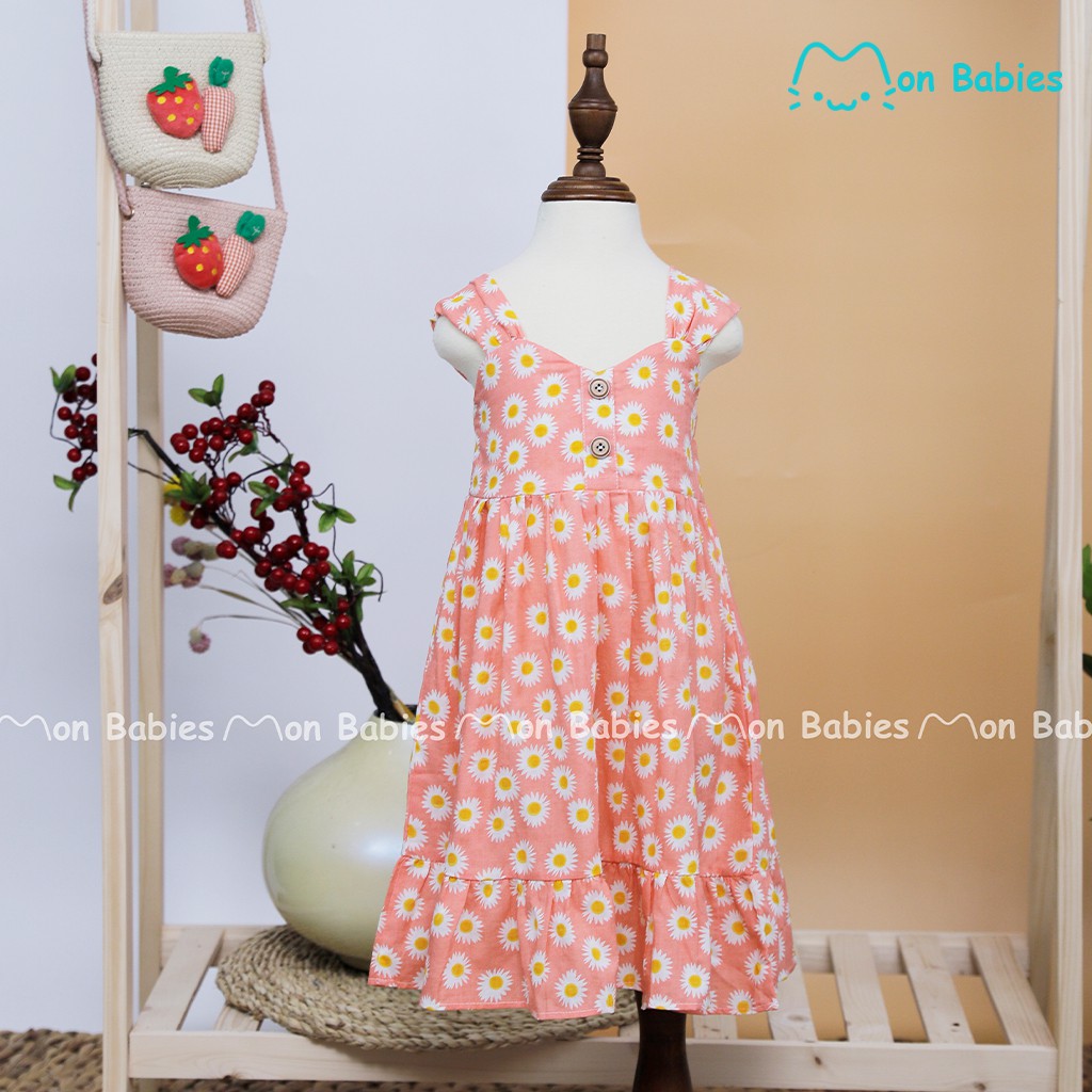 Đầm cho bé gái dáng xoè cotton 1-6 tuổi họa tiết hoa cúc MonBabies VL60 - Váy cho bé gái thời trang trẻ em