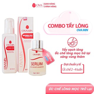 Combo Kem tẩy lông vùng kín, bikini, triệt lông nách, chân, tay OvaMin, Dung dịch vệ sinh phụ nữ tạo bọt Ovawash 150ml