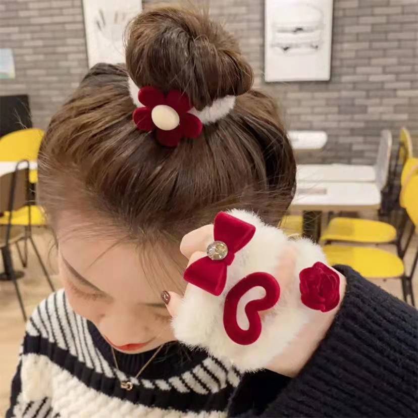 [Set 7 chiếc] dây buộc cột tóc co giãn phối lông nhung dễ thương