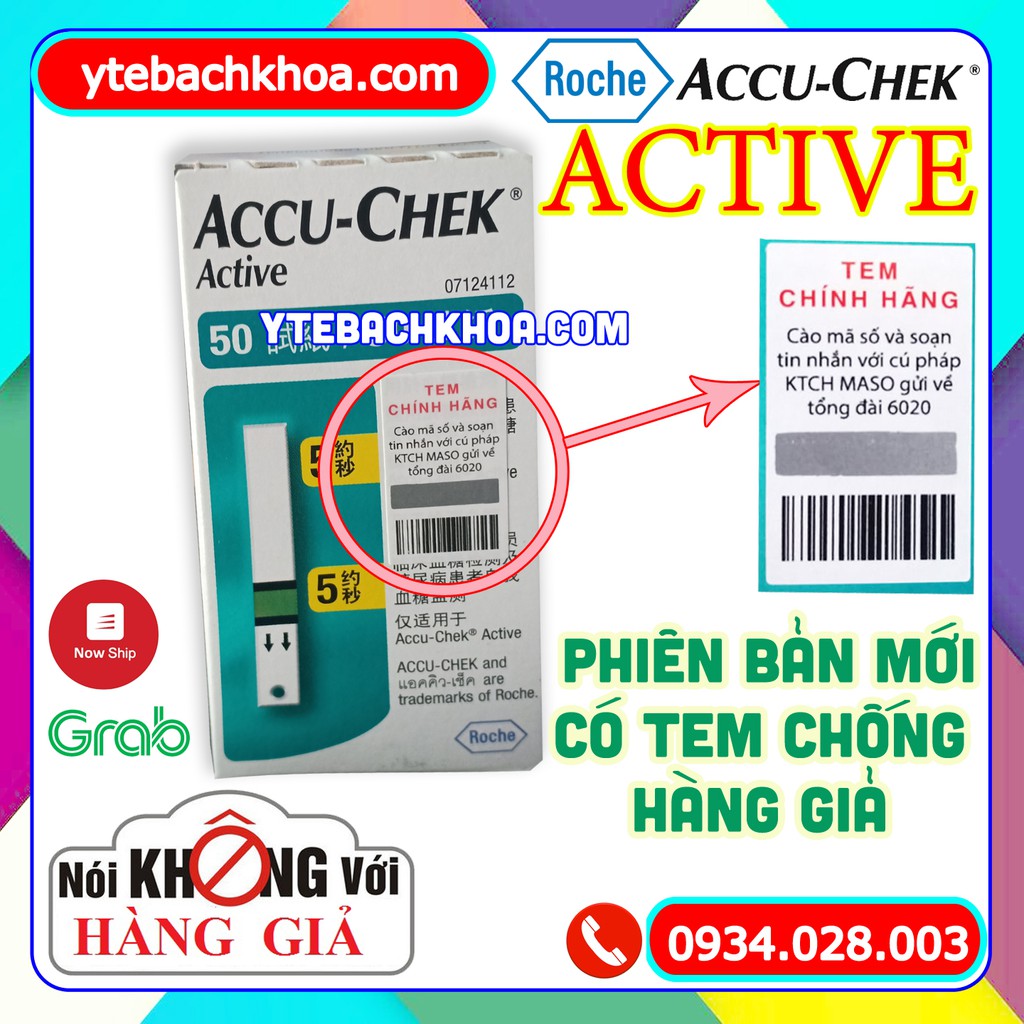 QUE THỬ ĐƯỜNG HUYẾT ACCUCHEK ACTIVE (50 QUE) HÀNG CHÍNH HÃNG - CÓ TEM CHỐNG HÀNG GIẢ