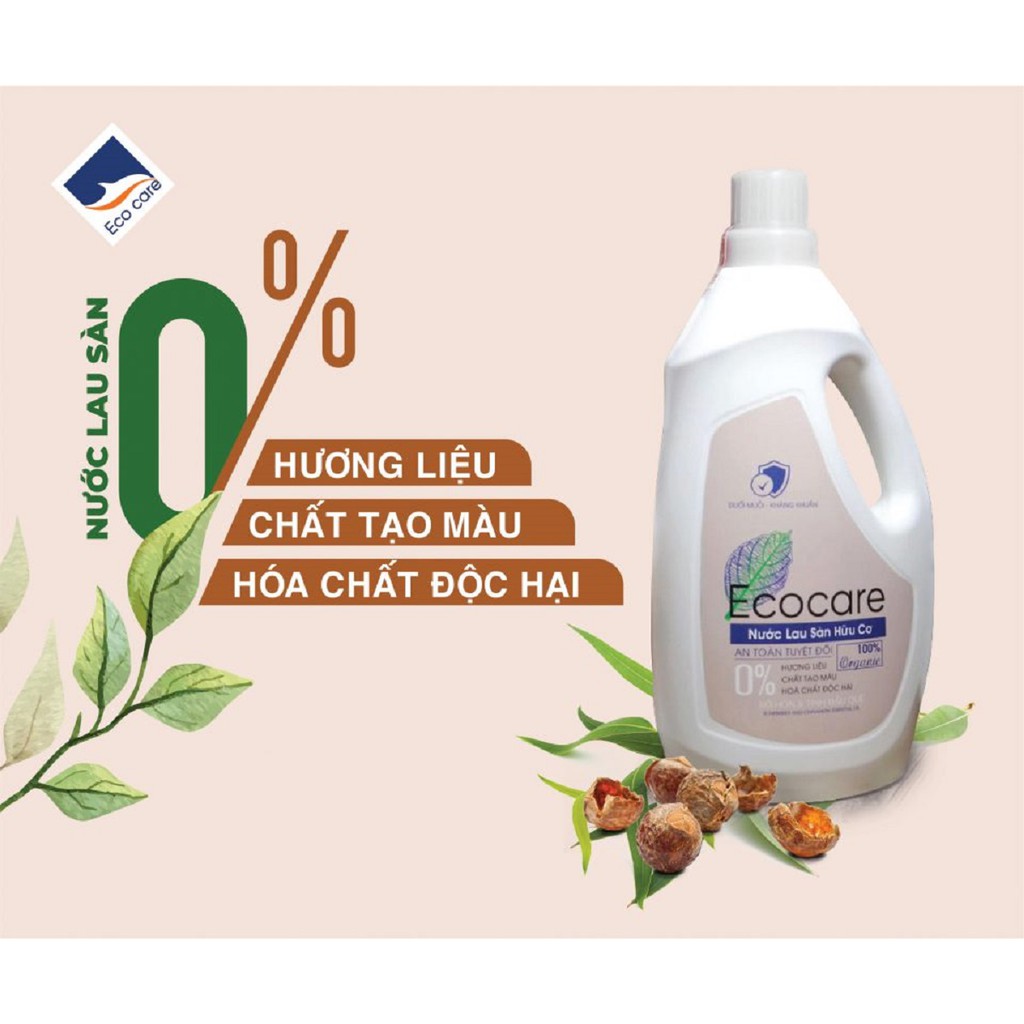 Nước Lau Sàn Bồ Hòn Hữu Cơ Ecocare 1 lít - Diệt khuẩn, đuổi muỗi, chống trơn trượt