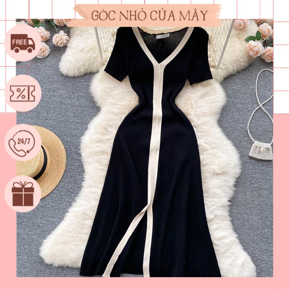 Váy len dệt kim cộc tay dáng dài đơn giản trẻ trung phong cách Hàn Quốc GNCM2