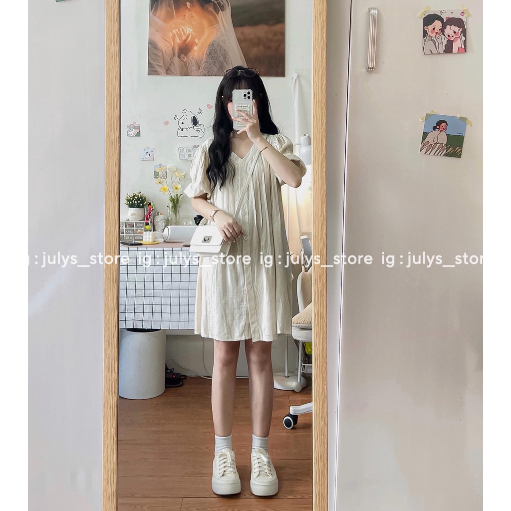 Váy babydoll đũi linen cổ tim form rộng