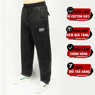 Quần Nỉ Nam Nữ Ống Rộng Dài Vải Cào Cotton Dày Dặn Washed Đen Oversized - Thương Hiệu XFIRE. QD-EWNI-WD522