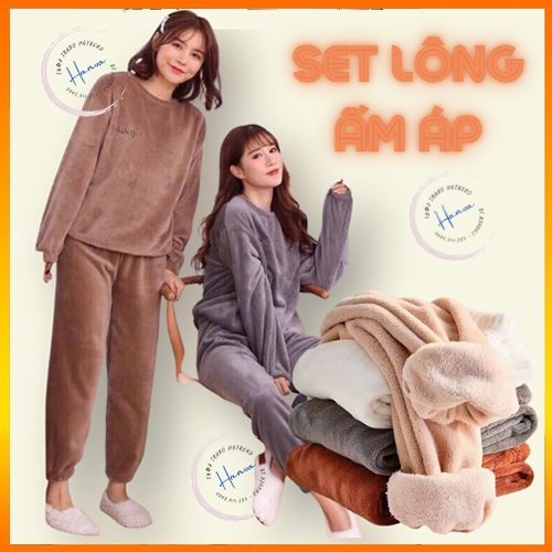 Bộ Đồ Dài Tay Lót Lông Cừu Dày Dặn Thêu Chữ D.St Siêu Ám Áp Thoải Mái