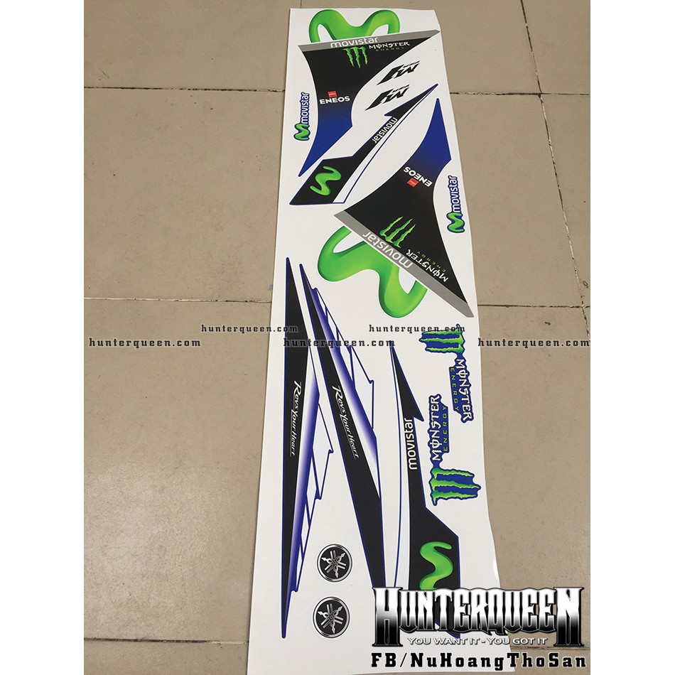 Tem rời Movistar 135. Decal dán Exciter 2011 xanh GP, 2 bửng trước màu trắng