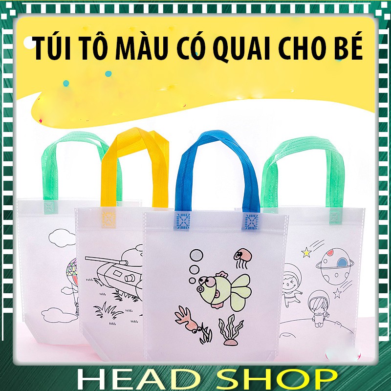 TÚI VẢI TÔ MÀU CÓ QUAI SÁCH CHO BÉ, ĐỒ CHƠI MỸ THUẬT TÚI VẢI ĐỰNG ĐỒ BÉ TỰ TÔ MÀU HEADSHOP