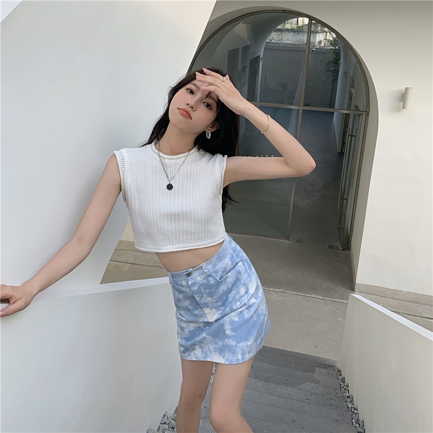 Áo Croptop Dệt Kim Không Tay Cổ Tròn Dáng Rộng Màu Xanh Lá Huỳnh Quang Thời Trang Mùa Hè Dành Cho Bạn Nữ
