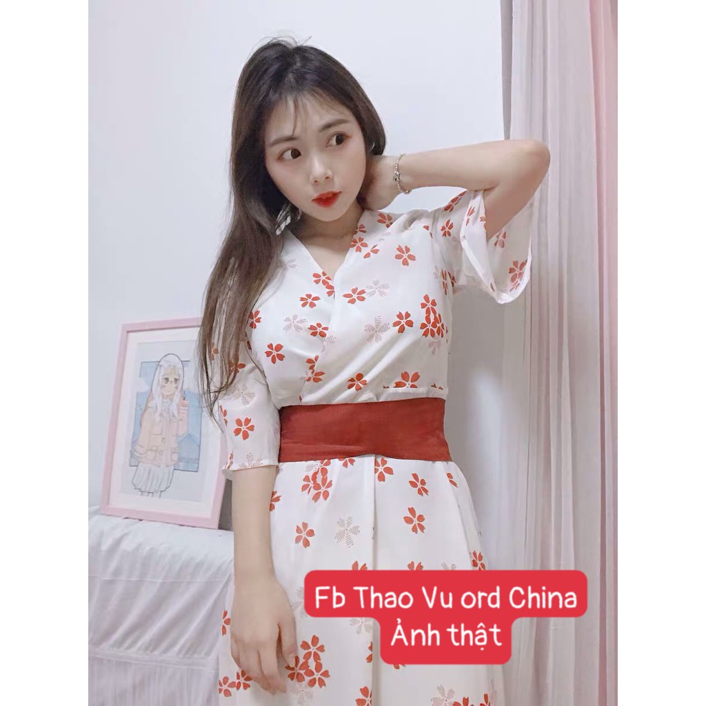 Váy Đầm Voan Kiểu Nhật ⚡️ẢNH THẬT⚡️ Váy Hoa Đỏ Yukata Kiểu Nhật Cực Xinh Chào Hè Cho Các Nàng