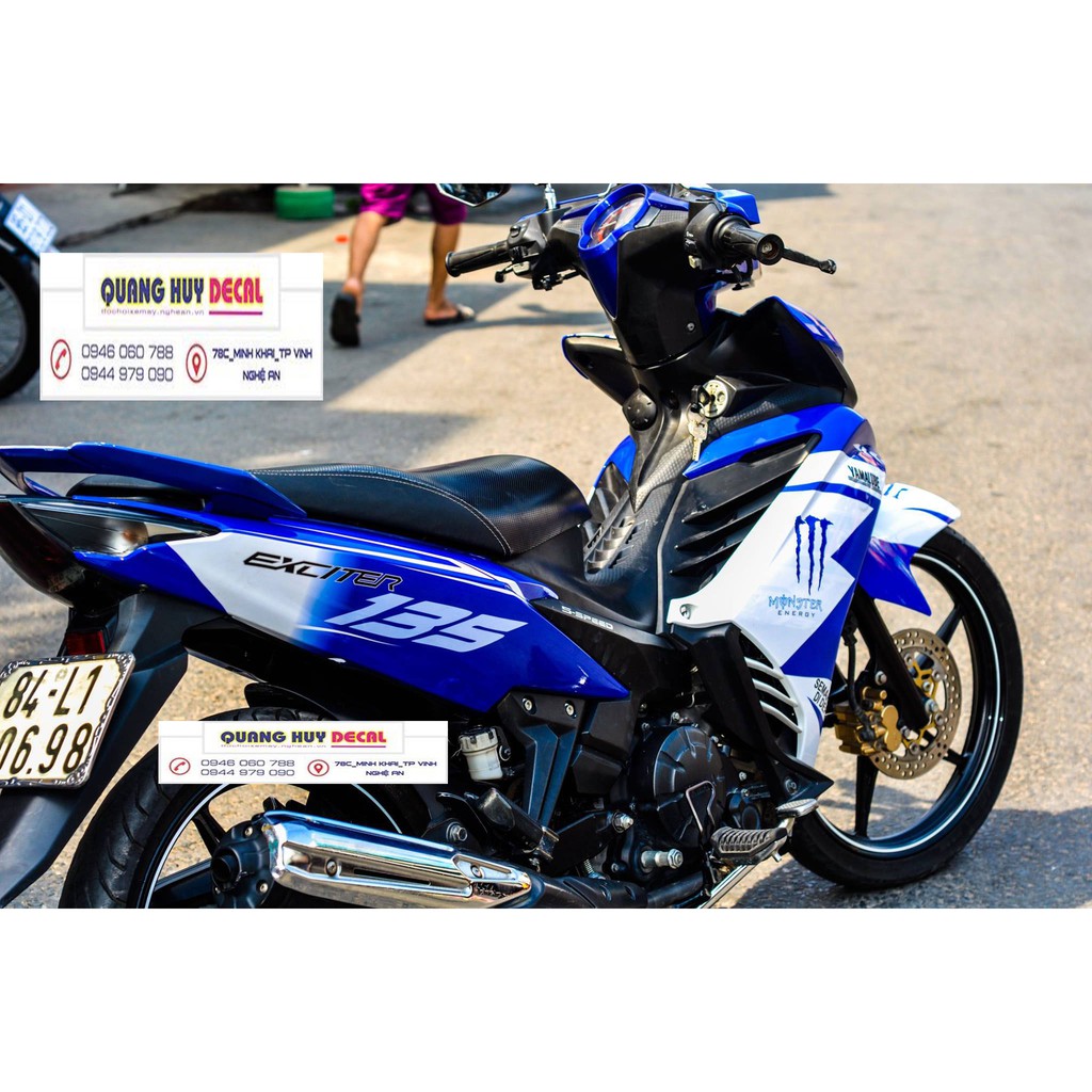 Tem trùm exciter 135 xanh trắng monster, độ team decal xe ex dán đời 2011-2014