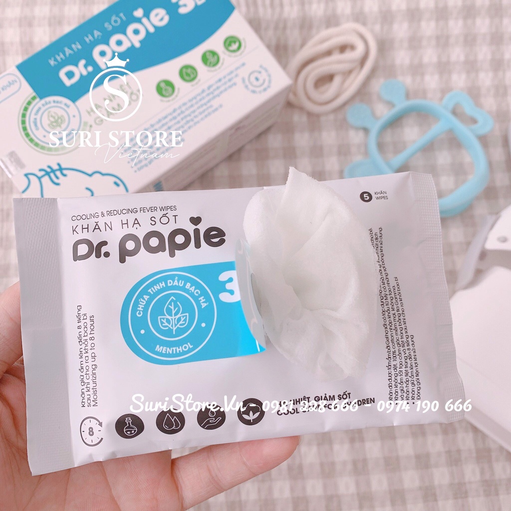 Khăn lau hạ sốt Dr.Papie 3m+ - Hộp 25c