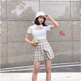 Áo croptop cài cúc cổ bẻ