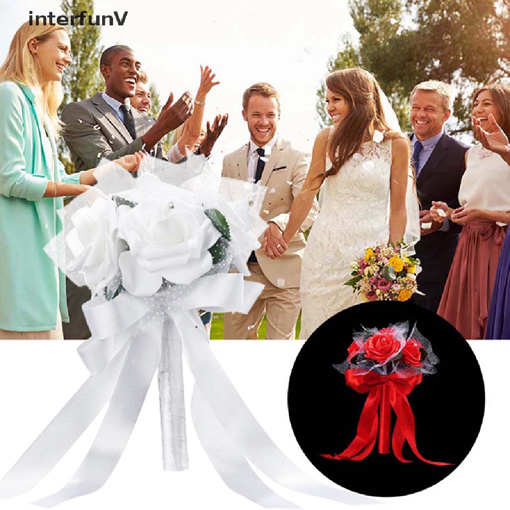 [InterfunV] Bó Hoa Hồng Giả Cầm Tay Bằng Lụa Trang Trí Phù Dâu / Tiệc Cưới