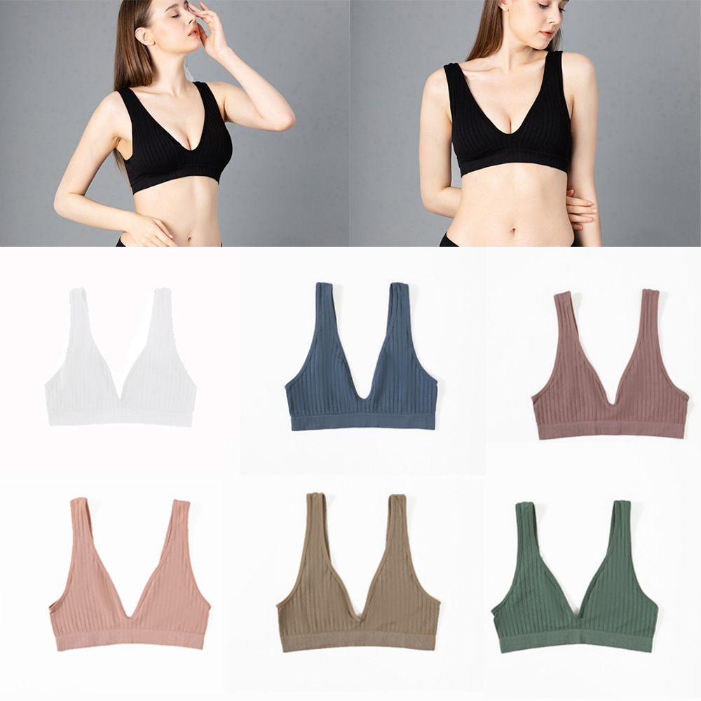 PATH Cotton Threaded Sleeping Bralette Breathable Deep V Seamless Bra Yoga Tops Wire Free Women Girls Beautiful Back Vest/Multicolor