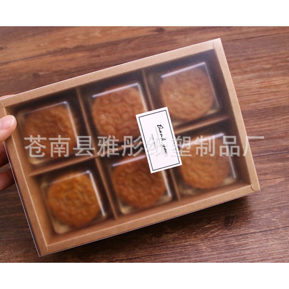 10 cái hộp Kraft 6 ngăn 6 ô màu nâu hoặc đỏ dùng đựng bánh trung thu hoặc quà các loại