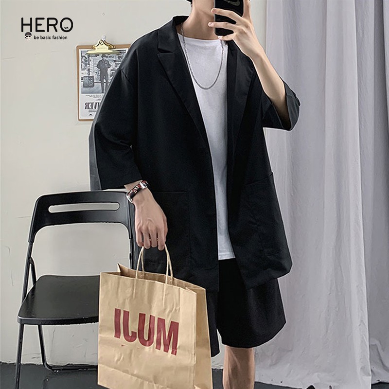 SET BLazer Tay Ngắn Mùa Hè Quần Short SET01 Form Dáng Rộng Phong Cách Hàn Quốc Thời Trang MrHero