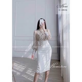 Sơ mi nơ cổ, áo chấm bi cổ nơ hàng thiết kế loai 1