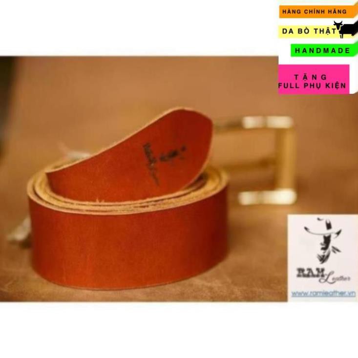 Thắt Lưng Nam Da Bò Thật Rất Đẹp Cao Cấp – Khóa Inox Vàng – 34mm - Hàng Chính Hãng Ram Leather