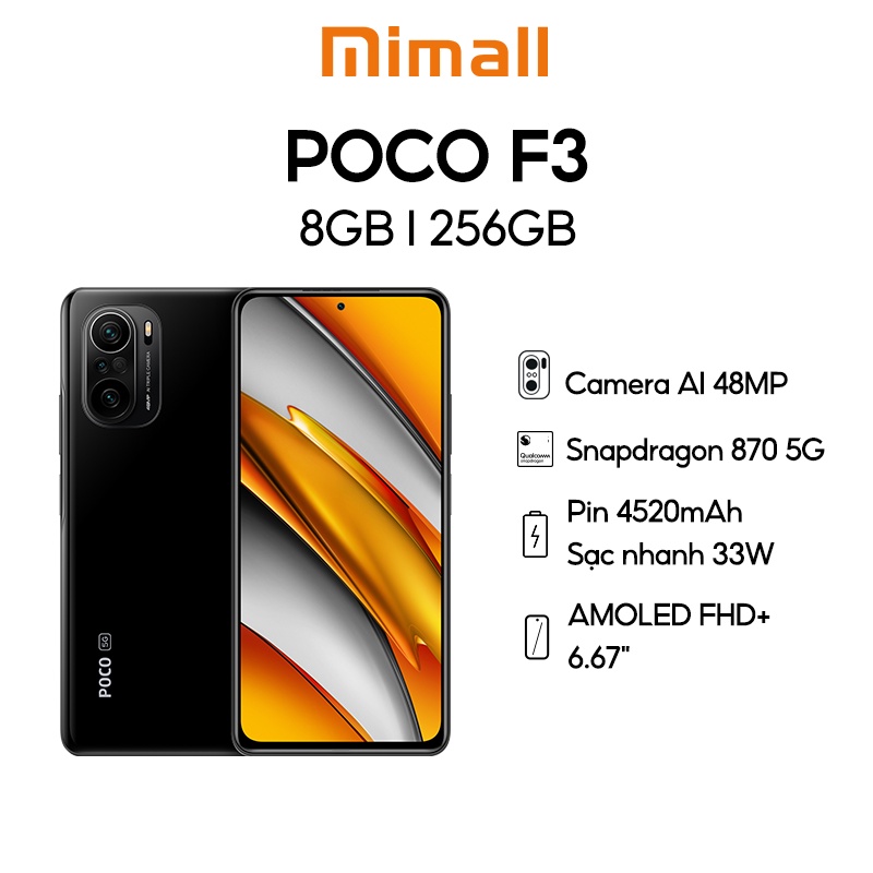 Điện thoại Xiaomi POCO F3 8GB l 256GB - Snapdragon 870 5G - AMOLED 120Hz - Loa kép chuẩn Dolby Atmos® - Chính hãng