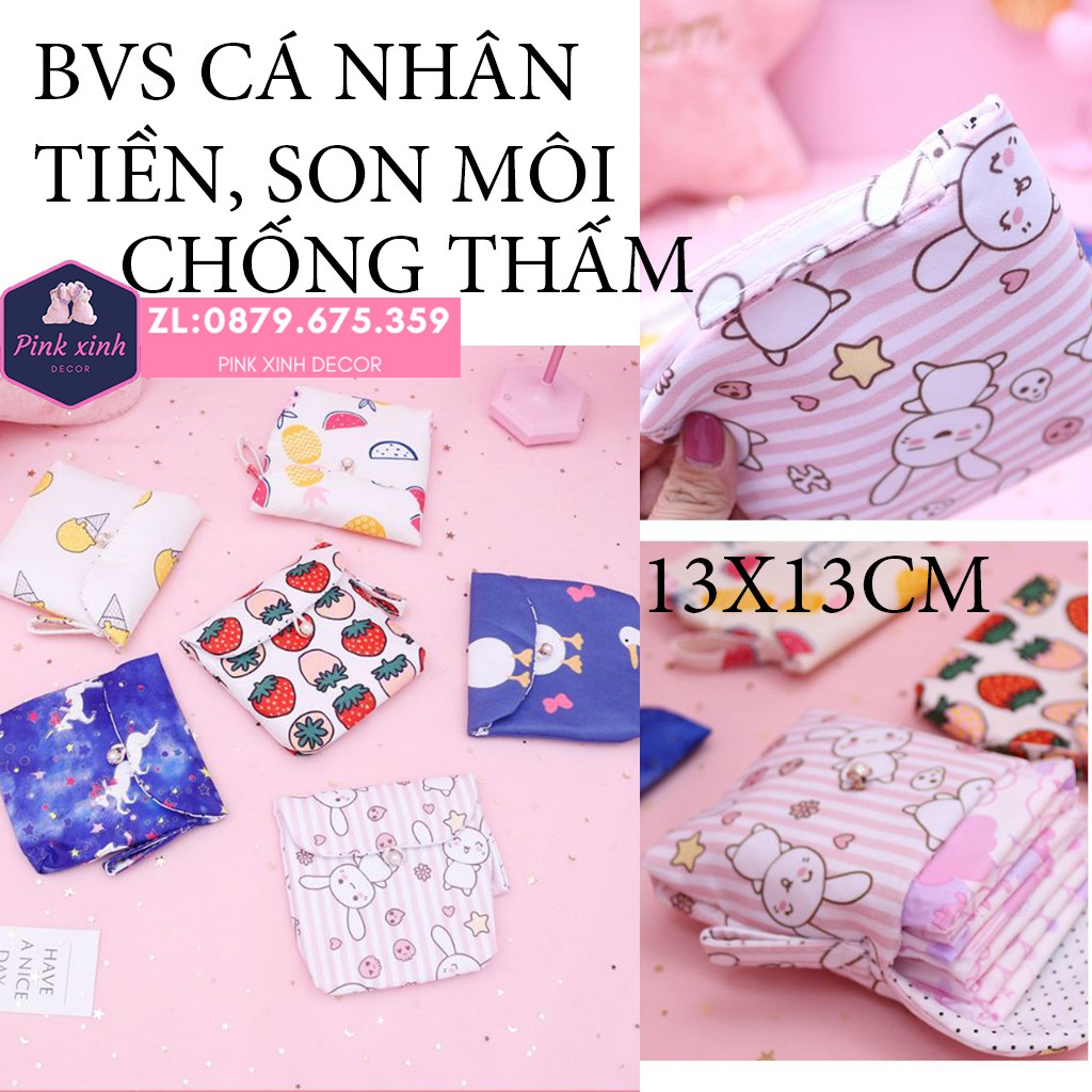 Túi ví mini đựng đồ bỏ túi PINK002  Pink Xinh Decor túi chống thấm đựng đồ cá nhân con gái màu hồng