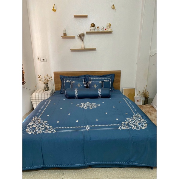 Sét cưới chăn ga 7 chi tiết achaiko chất liệu cotton lụa tencel xịn mịn