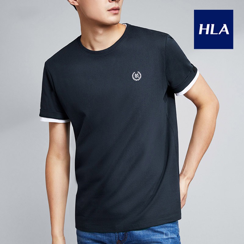 Áo Thun Nam HLA Round Neck Embroidery Simple Casual Short-sleeve T-shirt