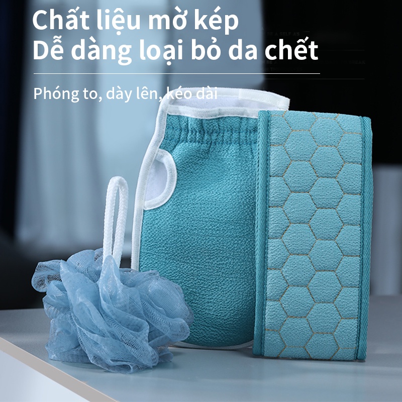 Set 3 Dụng Cụ Tắm Prime Blue Gồm Bông Tắm + Găng Tay Kỳ Ghét Mạnh + Khăn Chà Lưng