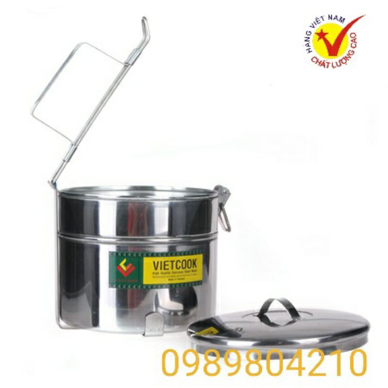 Cặp lồng cơm inox 2, 3 ngăn / Camen inox size 12/3, 14/2,14/3,14/4,ngăn đều ,Hộp cơm inox Vietcook ChínhHãng