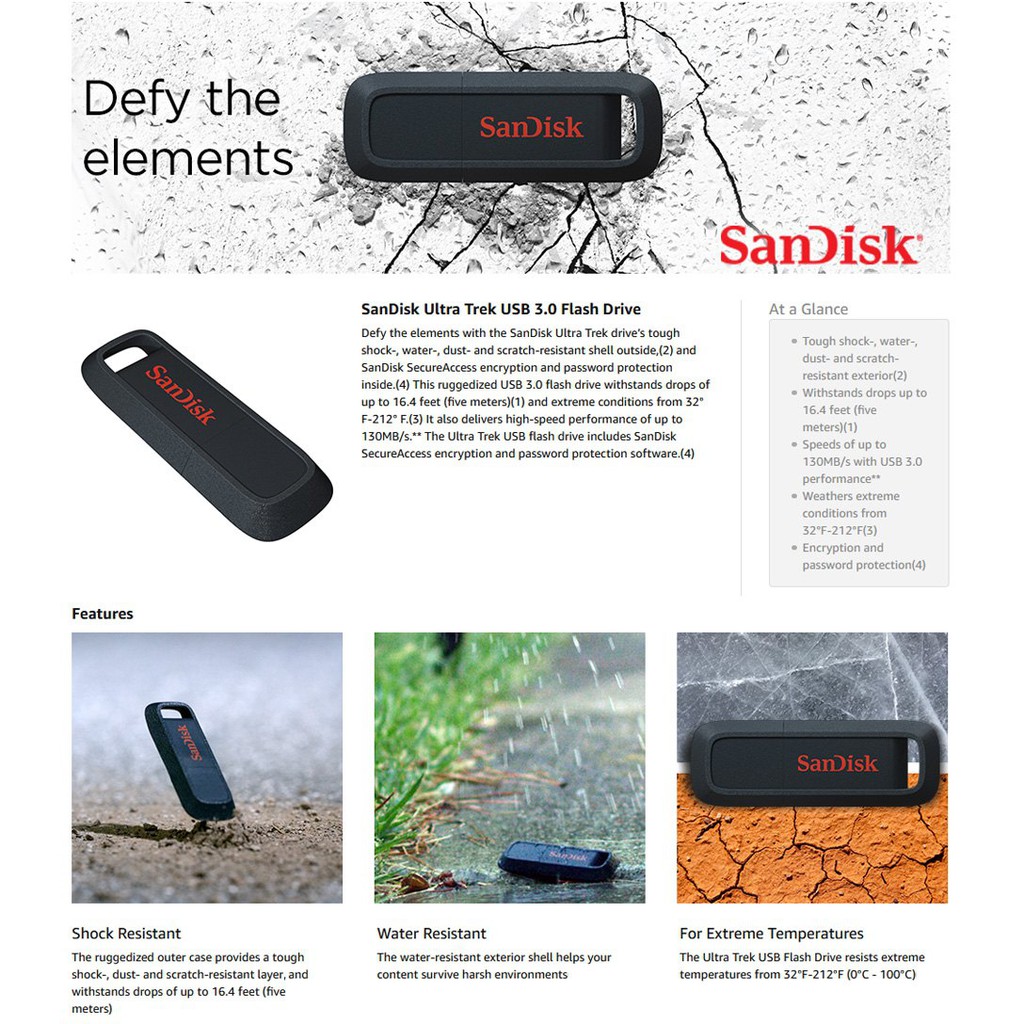 USB 3.0 SanDisk CZ490 Ultra Trek 128GB 130MB/s (Đen) | BigBuy360 - bigbuy360.vn