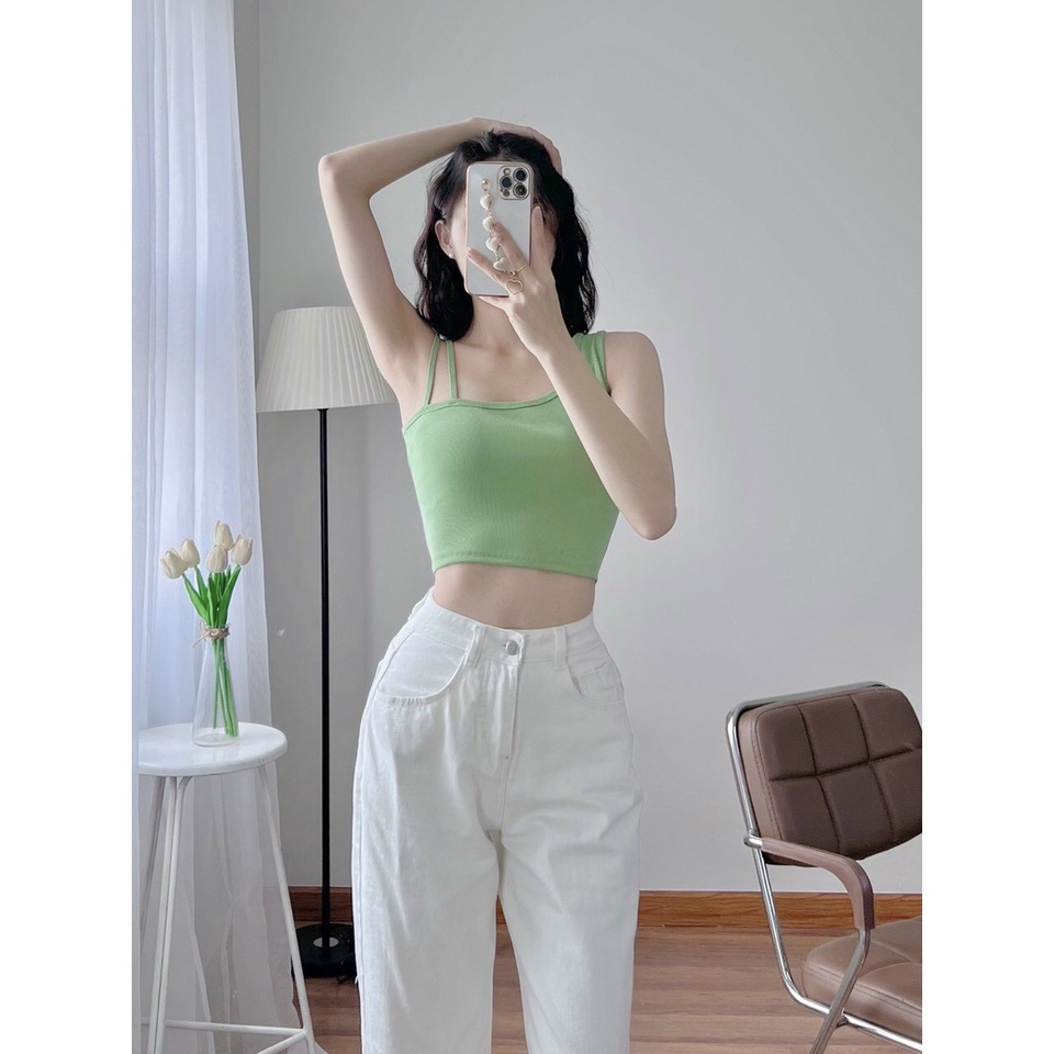 [ KÈM ẢNH THẬT ] ÁO CROPTOP ÔM BODY, ÁO 2 DÂY NỮ - HÀNG CHUẨN SHOP