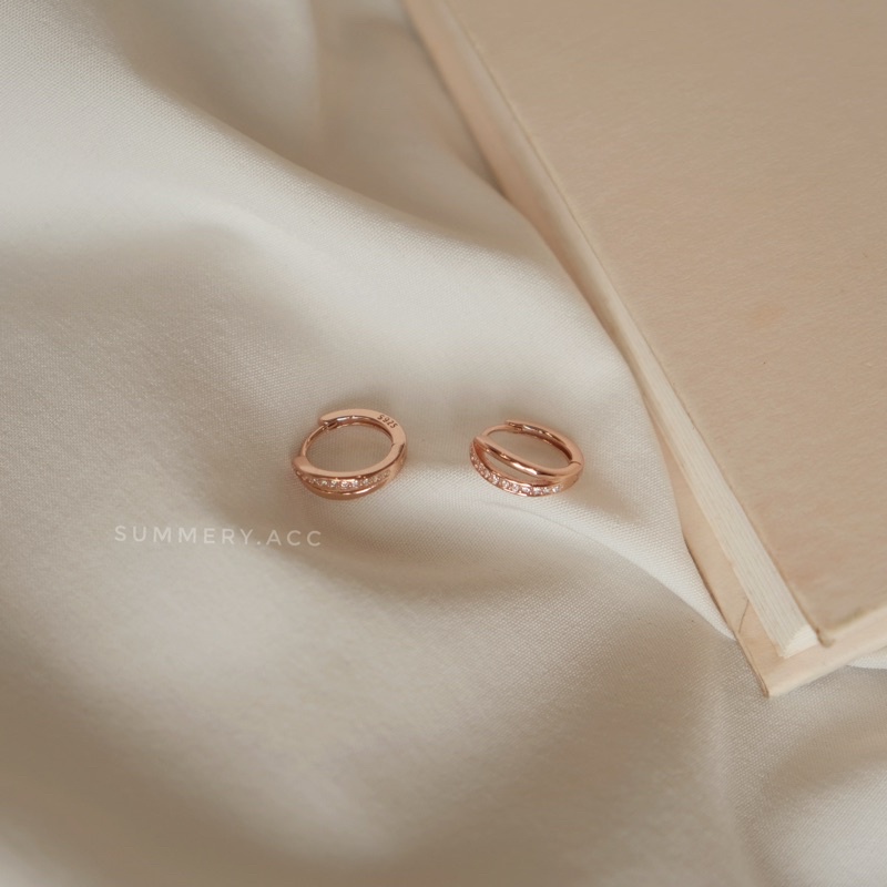 Khuyên tai bạc 925 SUMMERY tròn đính đá mạ vàng hồng