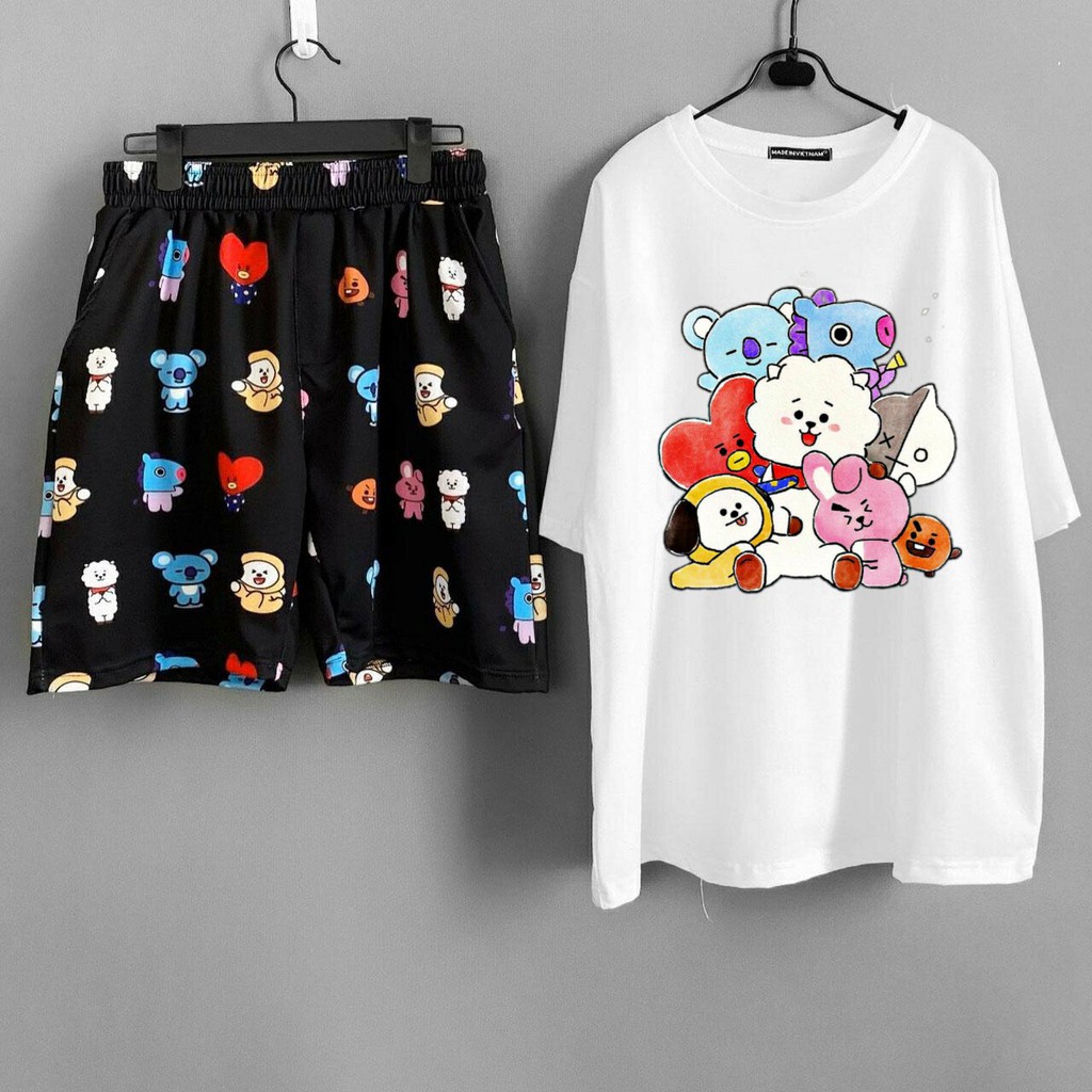 UNISEX - SET BT21 - SET QUẦN ÁO BTS - SHORT BTS - SHORT CARTOON - ÁO THUN SHOOKY, COOKY, KOYA, VÁN