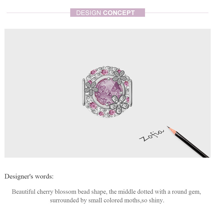 Phụ Kiện Trang Sức Bamoer BSC456 Bằng Bạc S925 100% Hình Hoa Anh Đào Đính Đá Zircon Làm Vòng Đeo Tay Thời Trang DIY