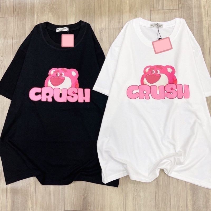 Áo Thun 3158 In Hình Gấu Dâu CRUSH Form Rộng Unisex Chất Cotton Khô Loại 1, Thoáng Mát, Thấm Hút Mồ Hôi - Gunn