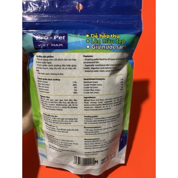 Thức ăn  không đục nước Pro pet fish choice , thức ăn nổi cho cá chép -cá mún-cá ali-cá vàng-cá hạt lựu-cá 3 đuôi ]