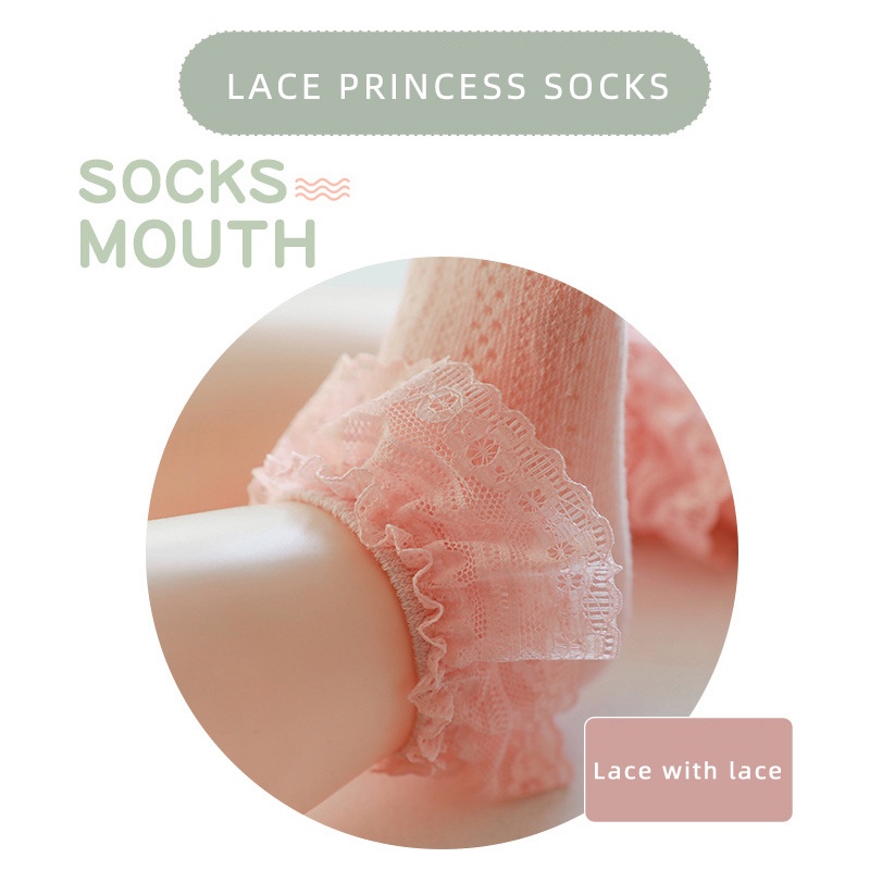 Vớ Cotton Mềm Phối Ren Lưới Thoáng Khí Dành Cho Bé Gái