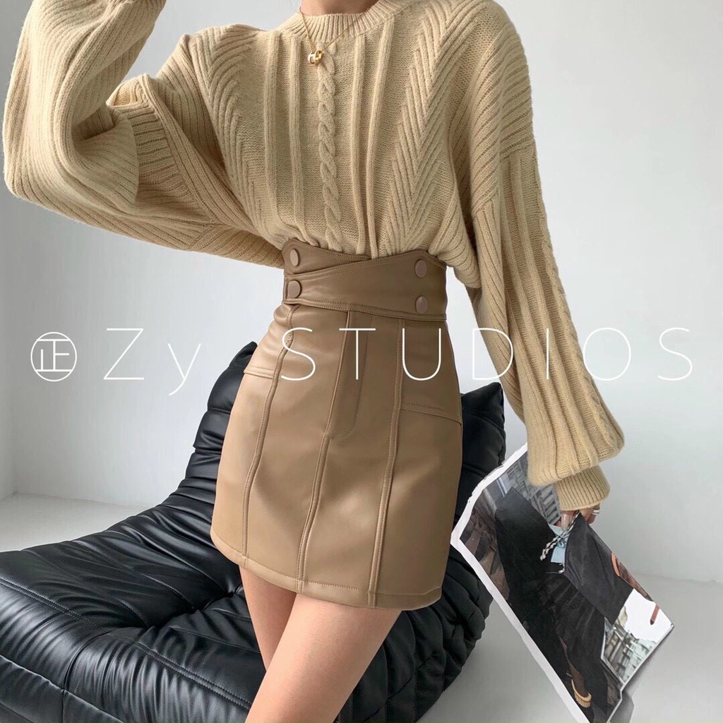 Chân Váy Da 4 Cúc Cạp Siêu Cao  Mã 8816_Xưởng May Quang Anh