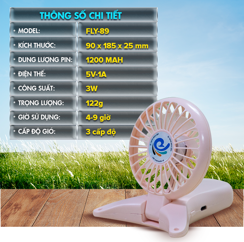 Quạt cầm tay mini FYL_89 làm mát cực thích- Dung lượng 1200 MAH- Công suất 3W- 3 cấp độ mát- Sử dụng lâu từ 4-9 tiếng | BigBuy360 - bigbuy360.vn