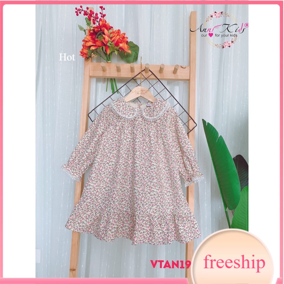 Váy thu đông bé gái 1-12 tuổi hình hoa nhí, Đầm thô dài tay cho bé chất liệu vải cào bông dày dặn mềm mại