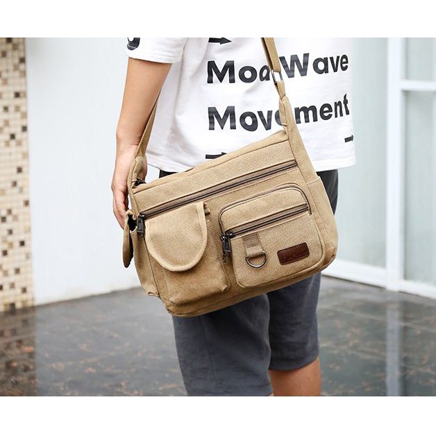 Túi đeo chéo vải bố nam nữ dùng đi làm đi du lịch-Túi đéo chéo canvas-Tuxa