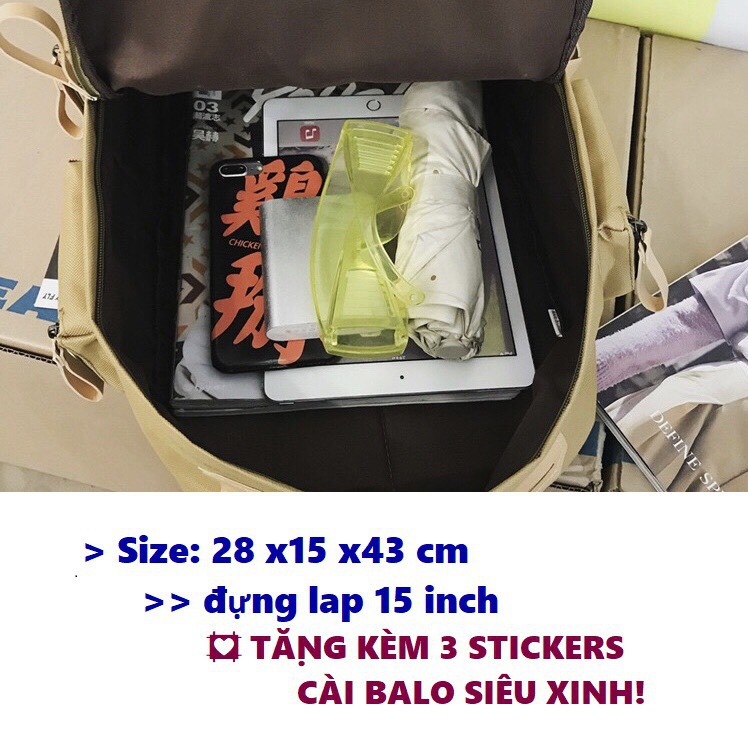 Balo ulzzang nam nữ đựng lap 15 inch, đi học, đi du lịch 2022, HÌNH THẬT, TẶNG 3 STICKERS